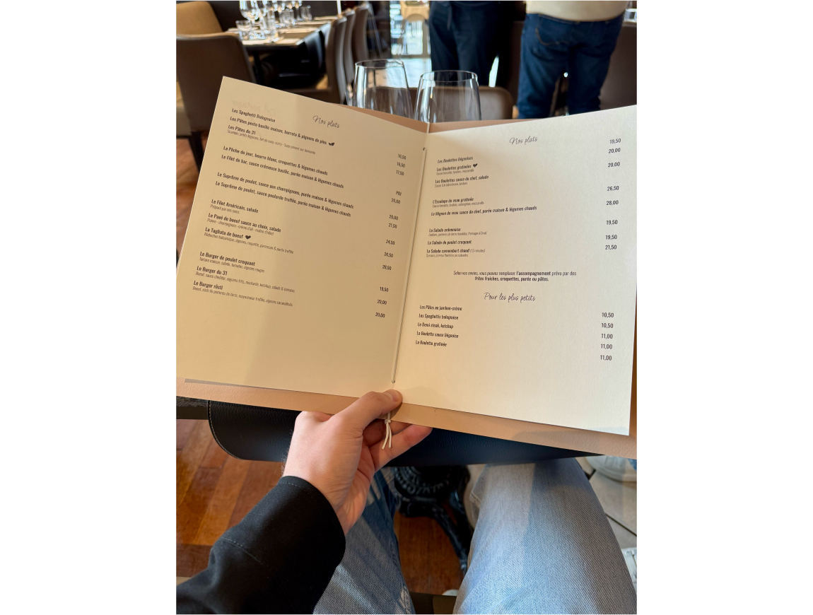 Place 31 - Réalisation menu restaurant Jeune Pousse Bertrix